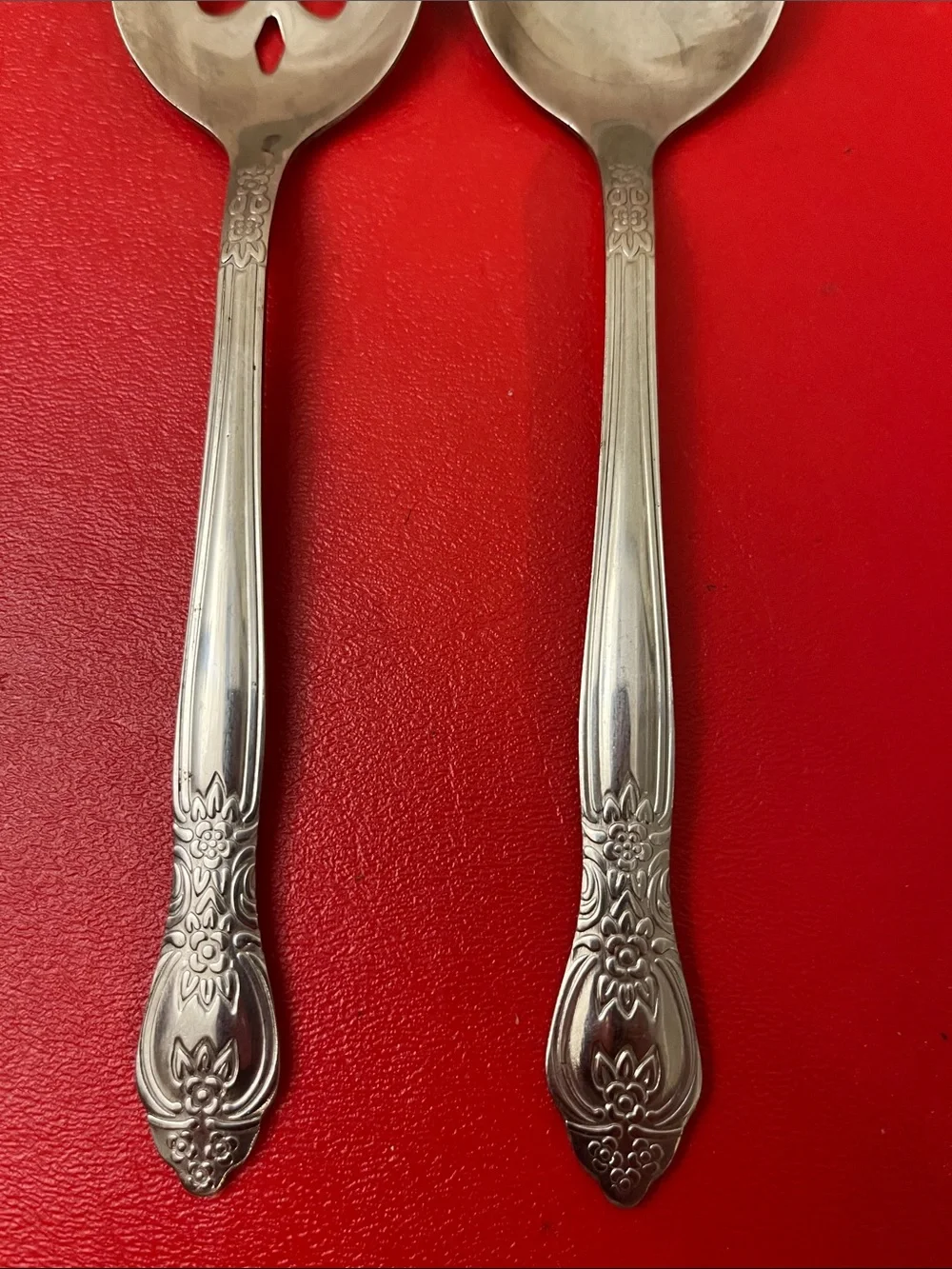 Sterling Serving Spoon Set - Stainless Serving and Pierced Spoon 8”L